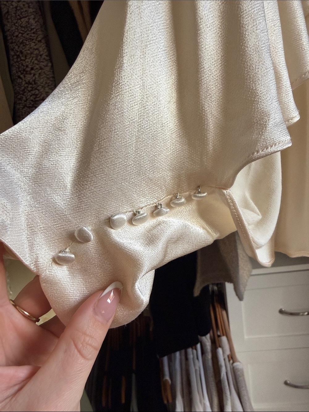 Shonajoy Ivory Satin Flutter Sleeve Mini Dress - Picture 2 of 6